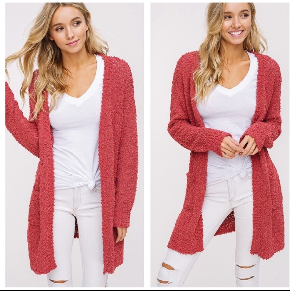 SILVA So Soft Long Line Open Front Popcorn Cardigan Sweater Dusty Rose Sz Lg HP - Picture 5 of 6